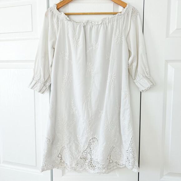 Abercrombie & Fitch White Off-Shoulder Eyelet Embroidered Dress Size Small EUC - Picture 4 of 6